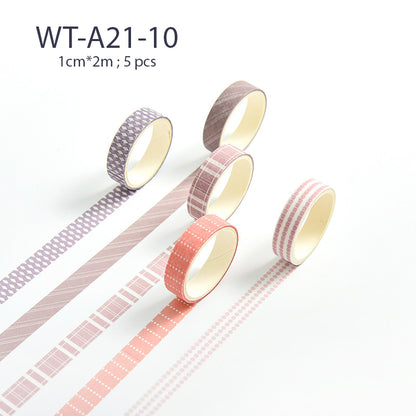 Basic Pattern Washi Tape 5 pcs Set 1cm*2m