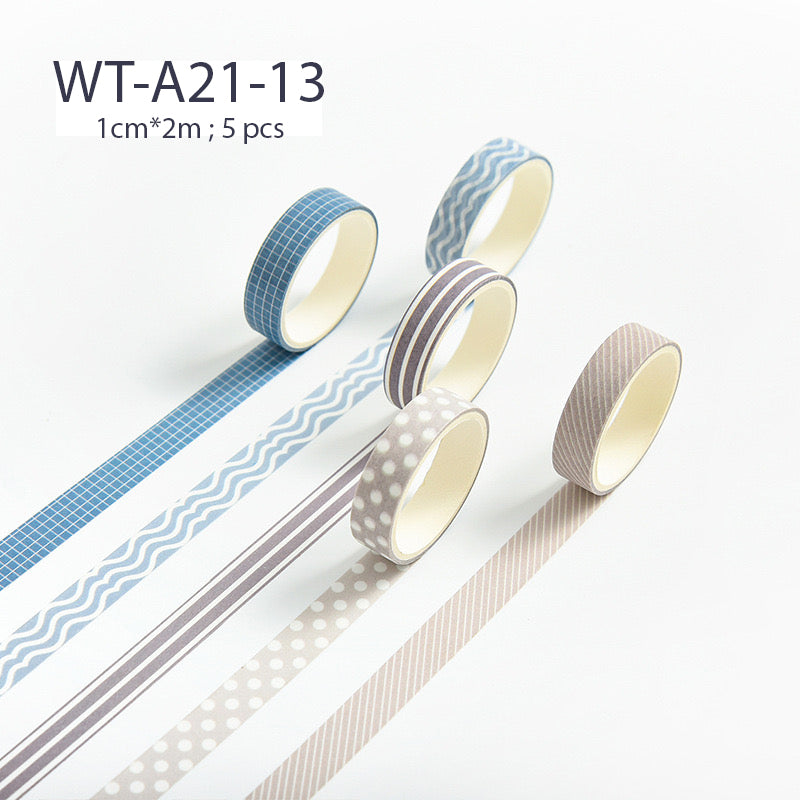 Basic Pattern Washi Tape 5 pcs Set 1cm*2m