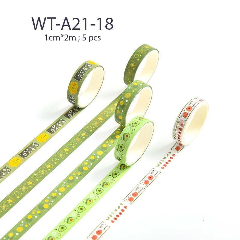 Basic Pattern Washi Tape 5 pcs Set 1cm*2m