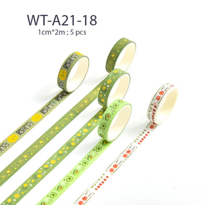 Basic Pattern Washi Tape 5 pcs Set 1cm*2m