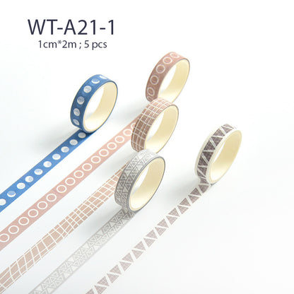 Basic Pattern Washi Tape 5 pcs Set 1cm*2m