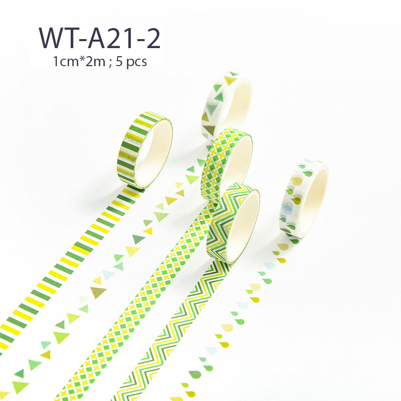 Basic Pattern Washi Tape 5 pcs Set 1cm*2m