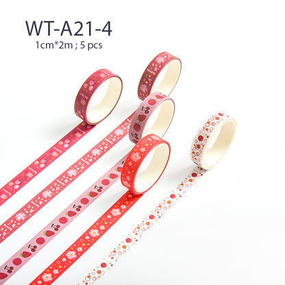 Basic Pattern Washi Tape 5 pcs Set 1cm*2m