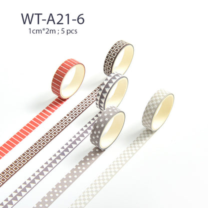 Basic Pattern Washi Tape 5 pcs Set 1cm*2m