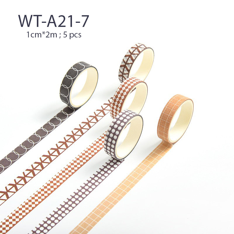 Basic Pattern Washi Tape 5 pcs Set 1cm*2m