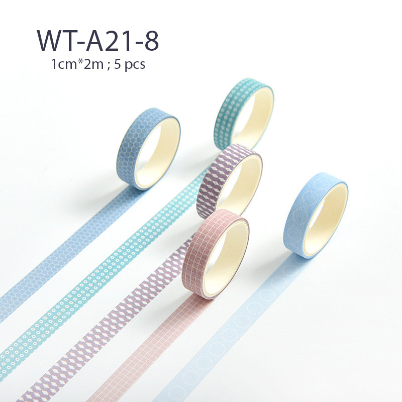 Basic Pattern Washi Tape 5 pcs Set 1cm*2m